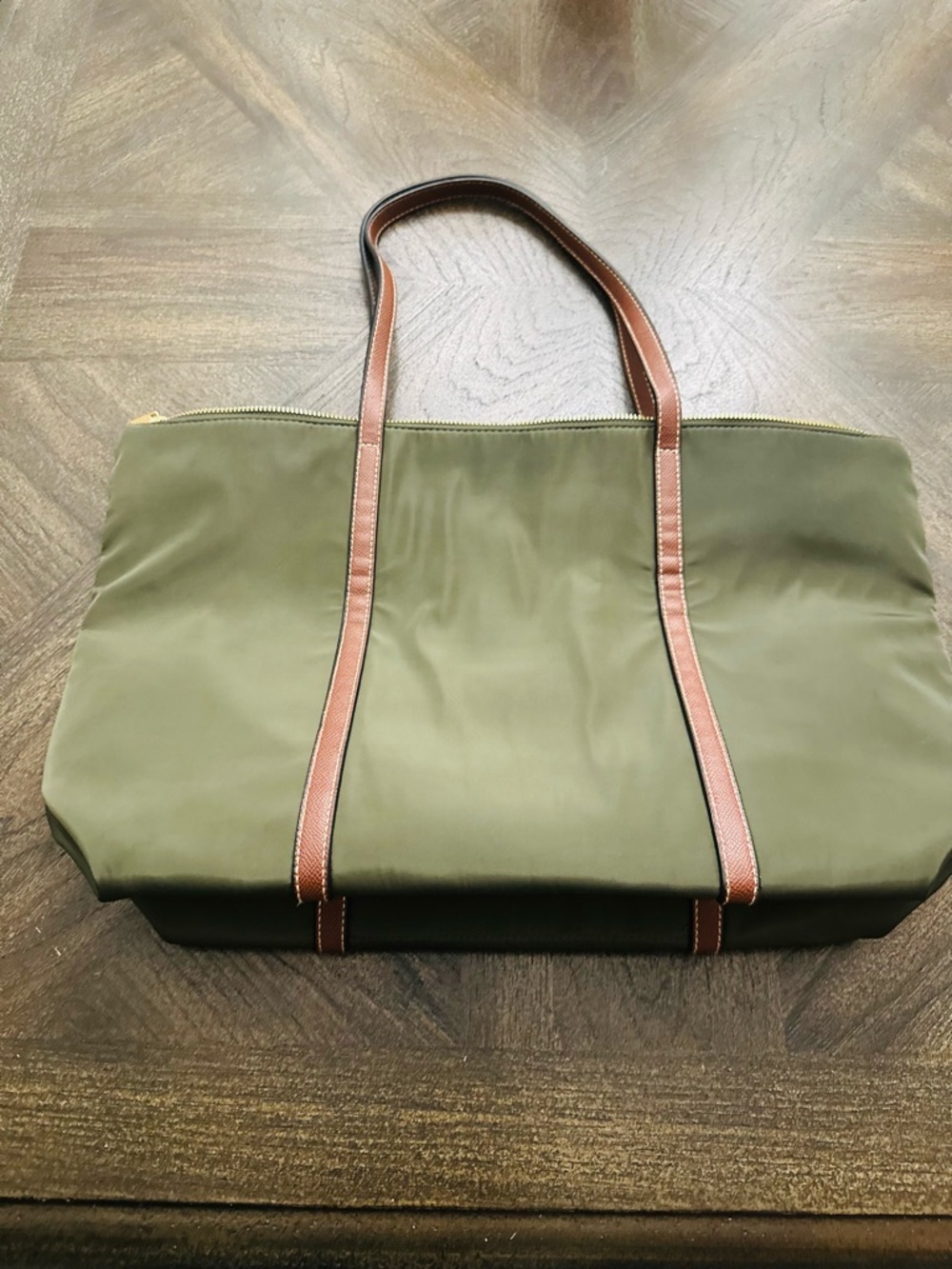 Olive Green Women’s Tote Bag with Brown Straps
